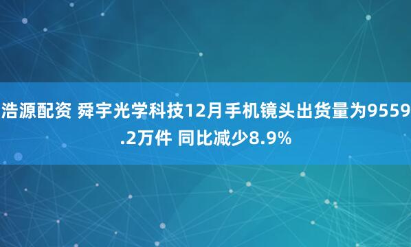 浩源配资 舜宇光学科技12月手机镜头出货量为9559.2万件 同比减少8.9%